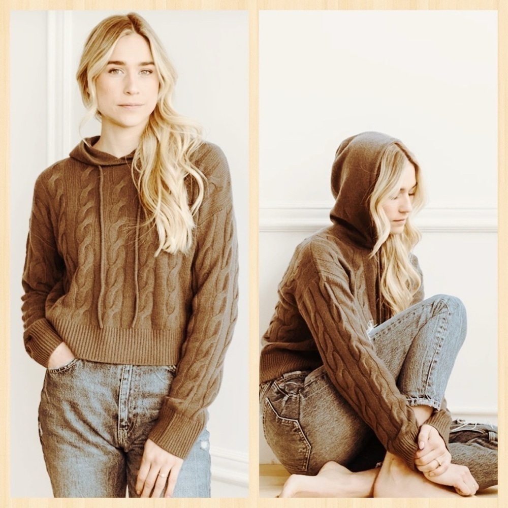 Lord & Taylor W. Cashmere Scout Cashmere Cable Knit Hoodie size M New with tag - Picture 3 of 14